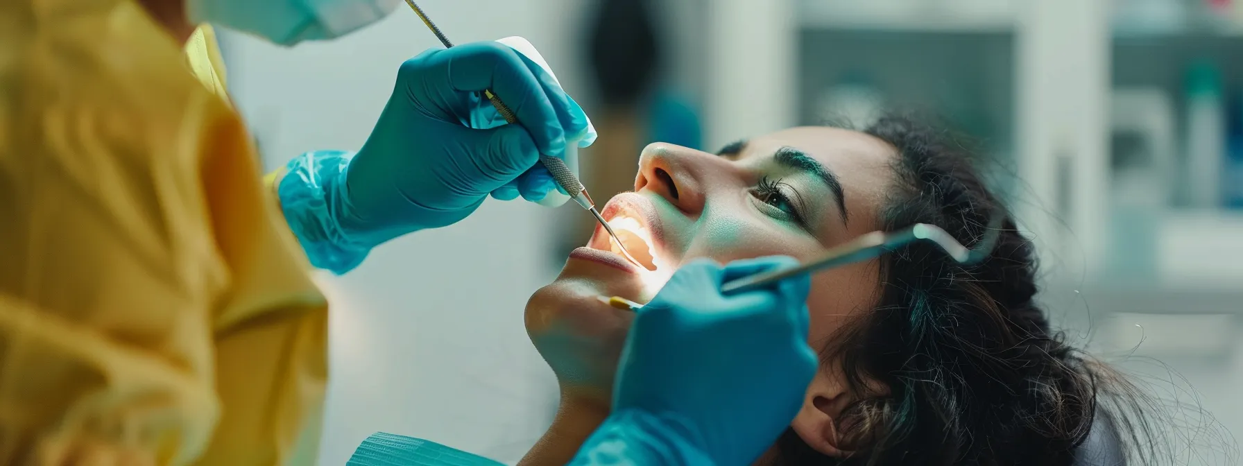 a person receiving a professional cleaning at a dental checkup.